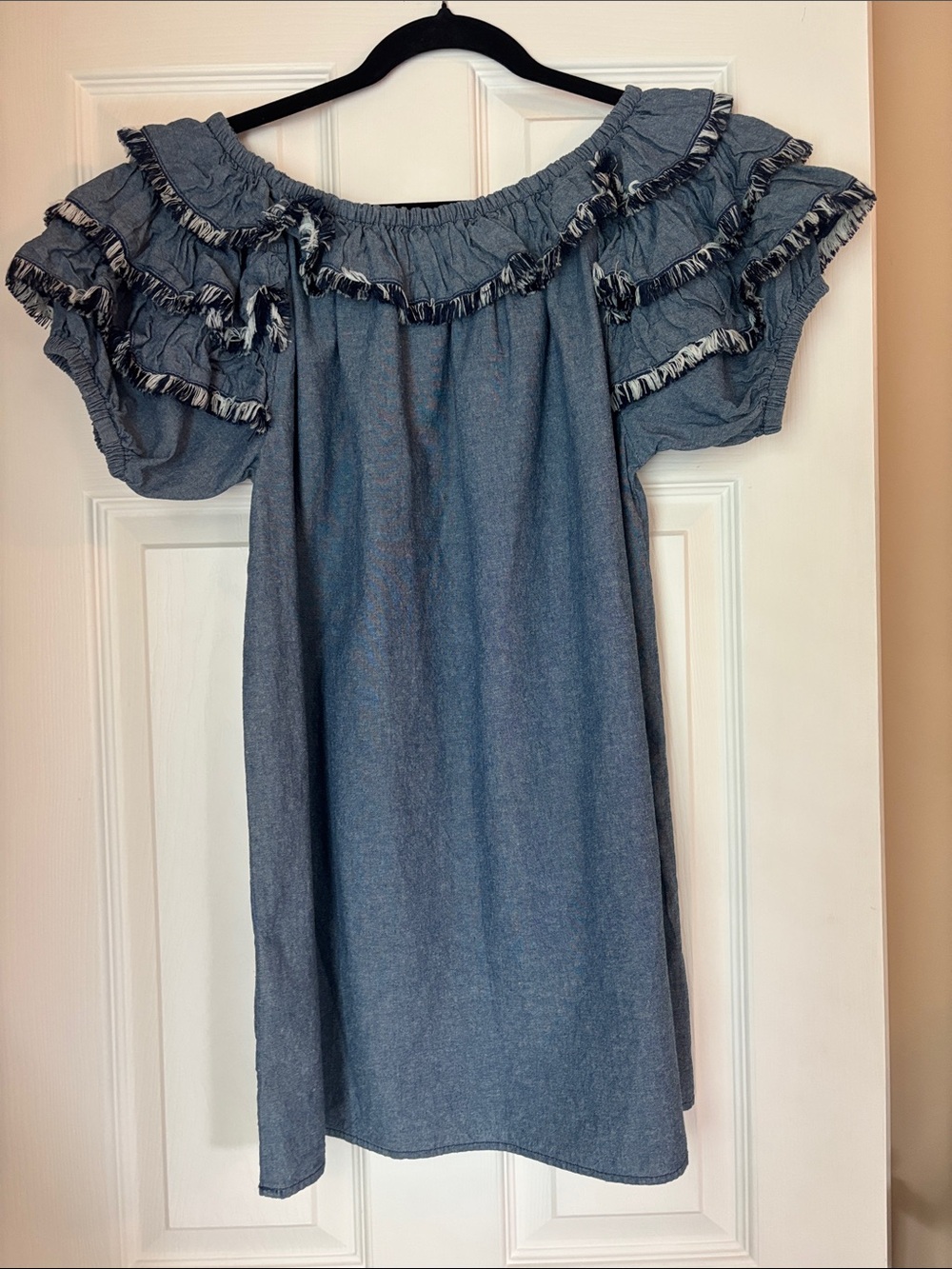 Off-Shoulder Blue Ruffle Mini Dress - Picture 4 of 4